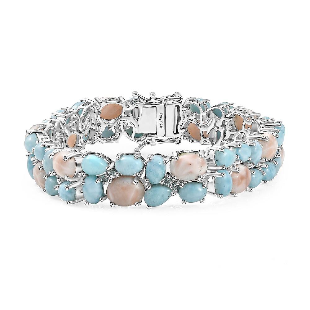 D'Joy Pink Natrolite and Multi Gemstone 37.00 ctw Dolphin Bracelet in Rhodium Over Sterling Silver (6.50 In)