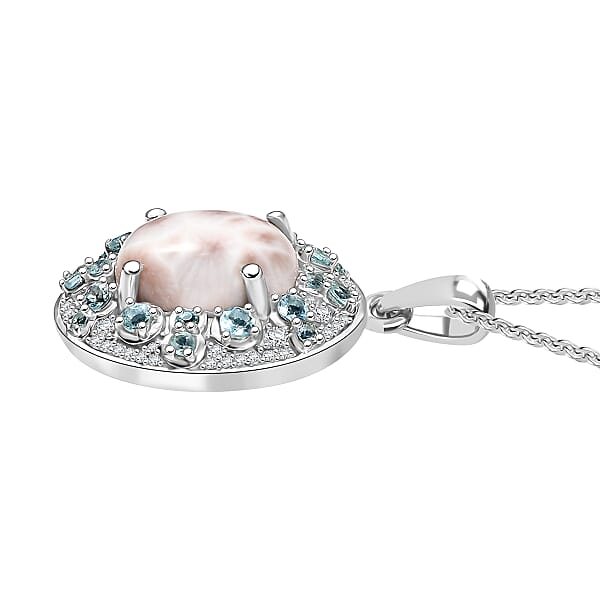 D'Joy Pink Natrolite And Multi Gemstone 5.10 Ctw Art Deco Pendant Necklace 20 Inches In Rhodium Over Sterling Silver