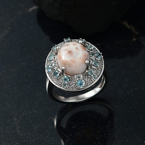 D'Joy Pink Natrolite And Multi Gemstone 5.25 Ctw Ocean Bloom Ring In Rhodium Over Sterling Silver