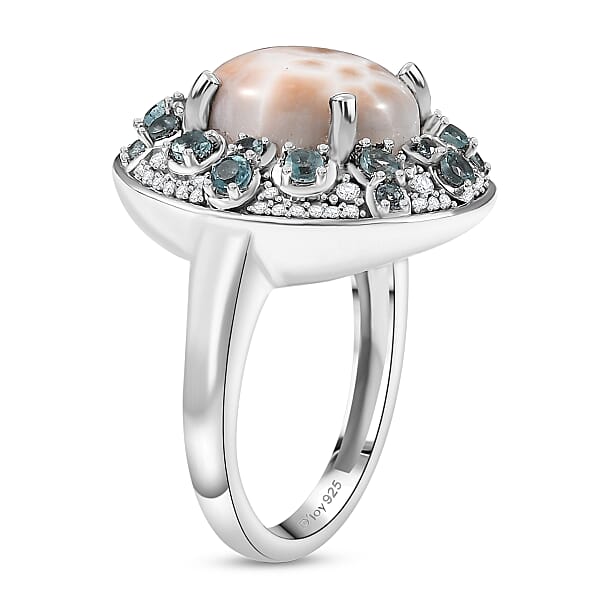 D'Joy Pink Natrolite And Multi Gemstone 5.25 Ctw Ocean Bloom Ring In Rhodium Over Sterling Silver