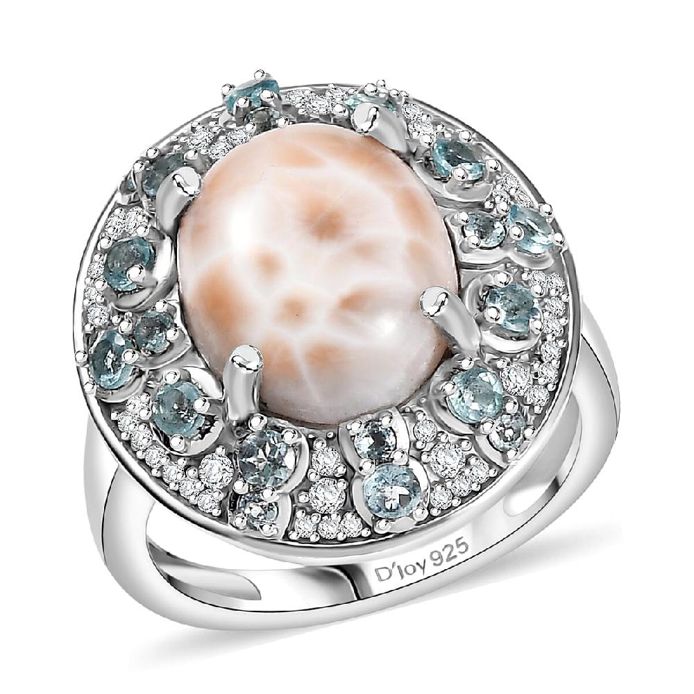 D'Joy Pink Natrolite and Multi Gemstone 5.25 ctw Ocean Bloom Ring in Rhodium Over Sterling Silver
