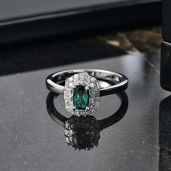 D'Joy Pirineu Lagoon Tourmaline And Moissanite 1.00 Ctw Ring In Rhodium Over Sterling Silver