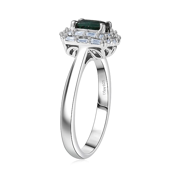 D'Joy Pirineu Lagoon Tourmaline And Moissanite 1.00 Ctw Ring In Rhodium Over Sterling Silver