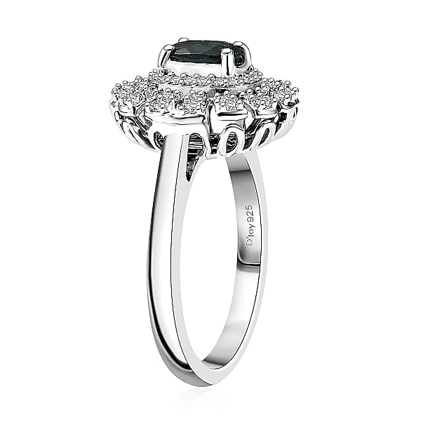 D'Joy Pirineu Lagoon Tourmaline And Moissanite 1.00 Ctw Ring In Rhodium Over Sterling Silver