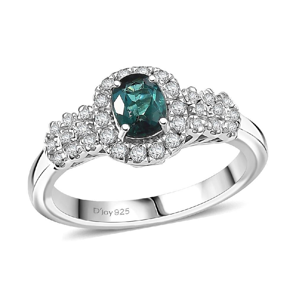 D'Joy Pirineu Lagoon Tourmaline and Moissanite 1.00 ctw Ring in Rhodium Over Sterling Silver