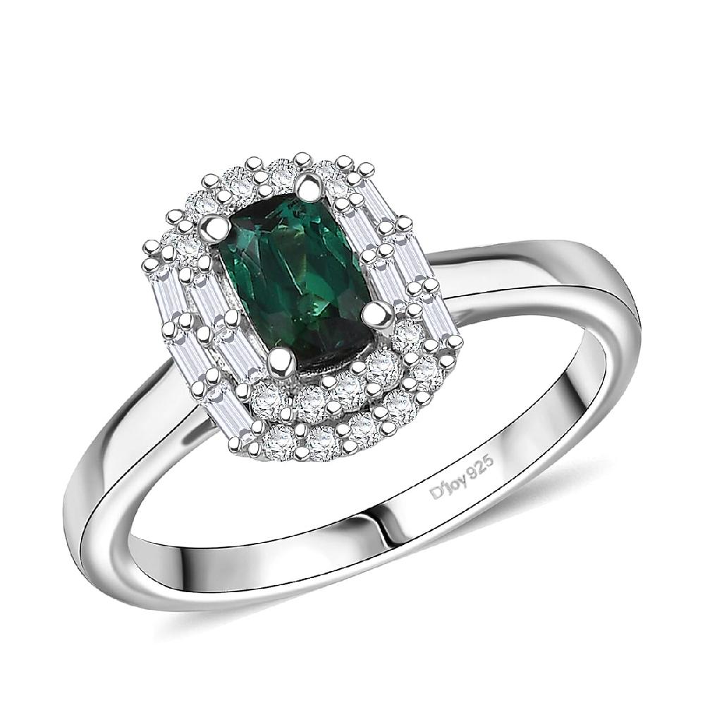 D'Joy Pirineu Lagoon Tourmaline and Moissanite 1.00 ctw Ring in Rhodium Over Sterling Silver