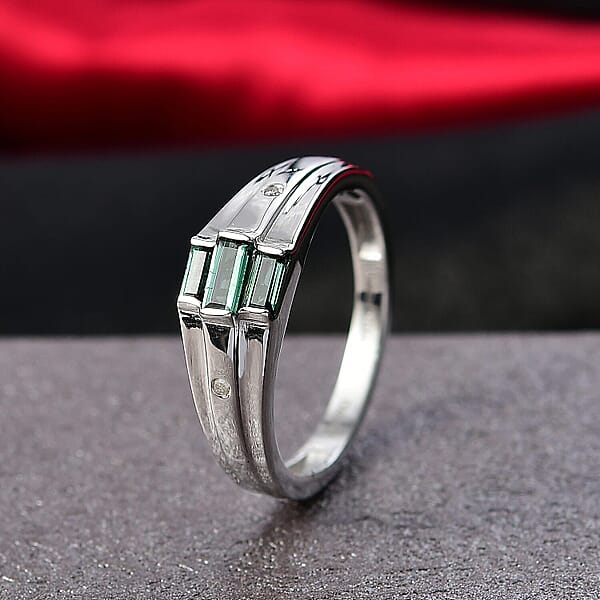 D'Joy Pirineu Lagoon Tourmaline Diamond Ring In Rhodium Over Sterling Silver 0.50 Ctw