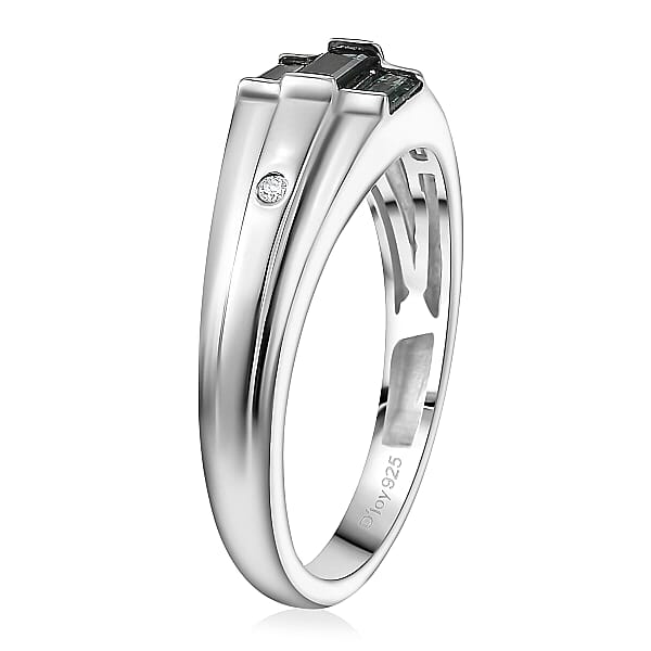 D'Joy Pirineu Lagoon Tourmaline Diamond Ring In Rhodium Over Sterling Silver 0.50 Ctw