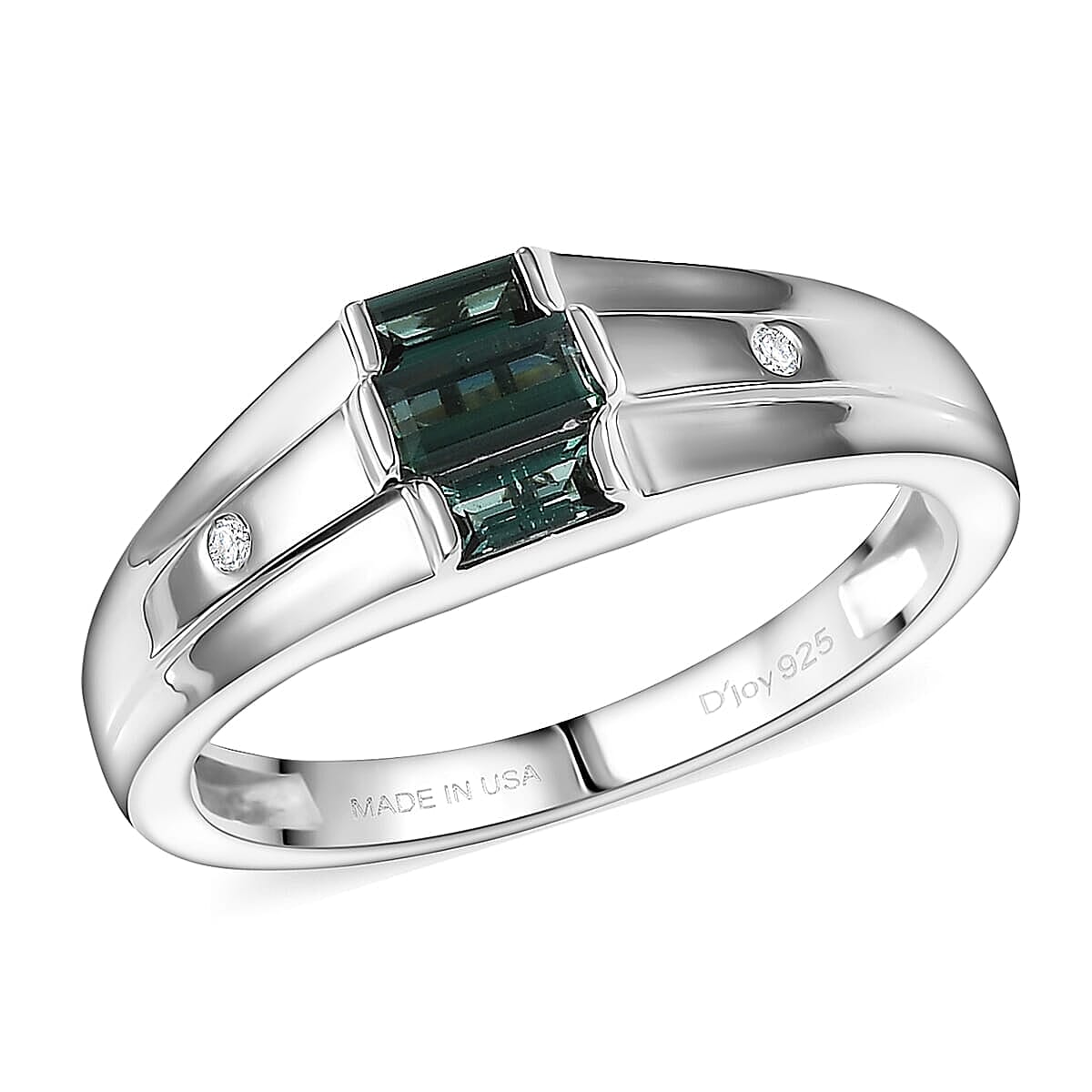 D'Joy Pirineu Lagoon Tourmaline Diamond Ring in Rhodium Over Sterling Silver 0.50 ctw