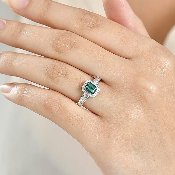 D'Joy Pirineu Lagoon Tourmaline Moissanite Ring In Rhodium Over Sterling Silver 1.30 Ctw
