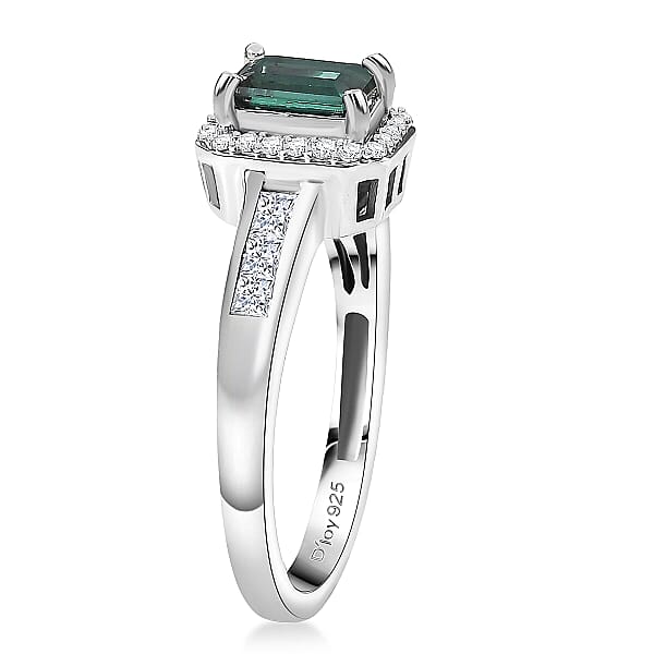 D'Joy Pirineu Lagoon Tourmaline Moissanite Ring In Rhodium Over Sterling Silver 1.30 Ctw