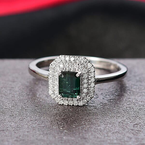 D'Joy Pirineu Lagoon Tourmaline Moissanite Ring In Rhodium Over Sterling Silver 1.25 Ctw