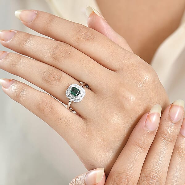 D'Joy Pirineu Lagoon Tourmaline Moissanite Ring In Rhodium Over Sterling Silver 1.25 Ctw