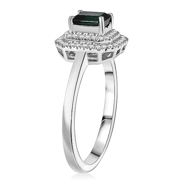 D'Joy Pirineu Lagoon Tourmaline Moissanite Ring In Rhodium Over Sterling Silver 1.25 Ctw