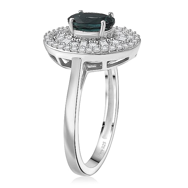 D'Joy Pirineu Lagoon Tourmaline Moissanite Ring In Rhodium Over Sterling Silver 2.15 Ctw