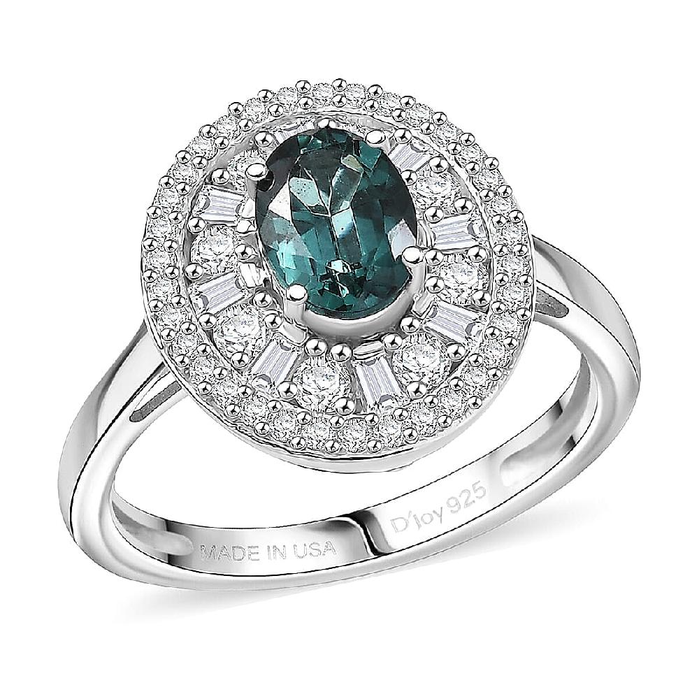 D'Joy Pirineu Lagoon Tourmaline Moissanite Ring in Rhodium Over Sterling Silver 2.15 ctw