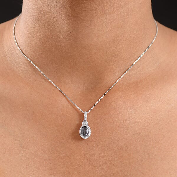 D'Joy Platinum Spinel Moissanite Shadow Empress Pendant Necklace (20 Inches) In Rhodium Over Sterling Silver 1.75 Ctw