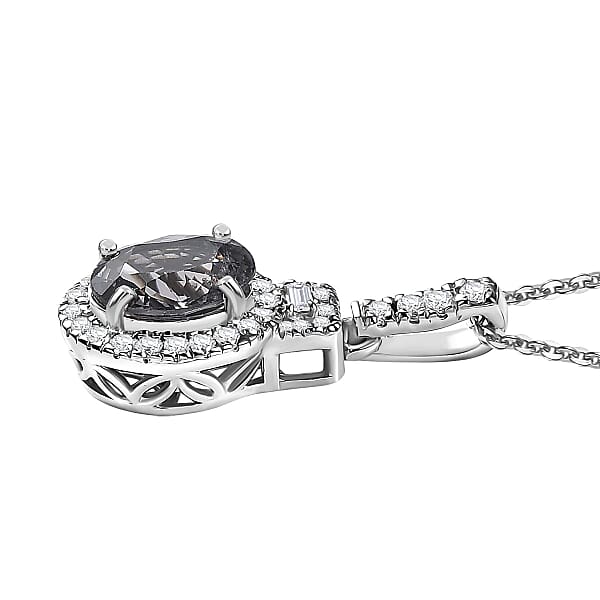 D'Joy Platinum Spinel Moissanite Shadow Empress Pendant Necklace (20 Inches) In Rhodium Over Sterling Silver 1.75 Ctw