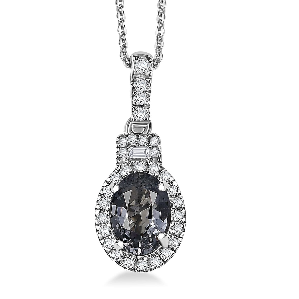 D'Joy Platinum Spinel Moissanite Shadow Empress Pendant Necklace (20 Inches) in Rhodium Over Sterling Silver 1.75 ctw