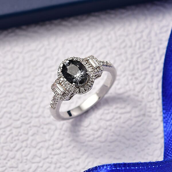 D'Joy Platinum Spinel Moissanite Shadow Empress Ring In Rhodium Over Sterling Silver 1.90 Ctw