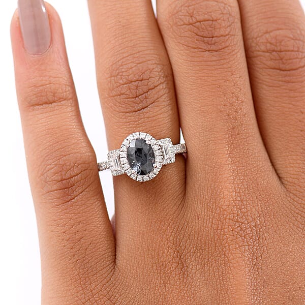 D'Joy Platinum Spinel Moissanite Shadow Empress Ring In Rhodium Over Sterling Silver 1.90 Ctw