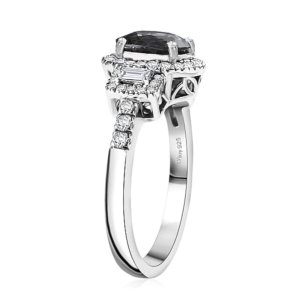 D'Joy Platinum Spinel Moissanite Shadow Empress Ring In Rhodium Over Sterling Silver 1.90 Ctw