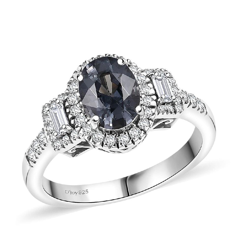 D'Joy Platinum Spinel Moissanite Shadow Empress Ring in Rhodium Over Sterling Silver 1.90 ctw