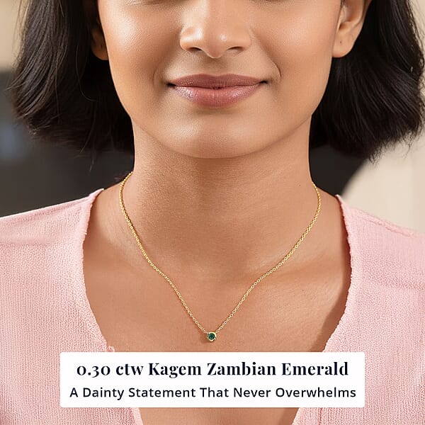 D'Joy Poke Free Kagem Zambian Emerald 0.30 Ctw Necklace 18 Inches In 18K Vermeil Yellow Gold Over Sterling Silver