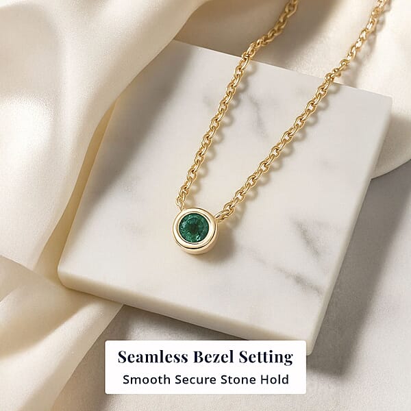 D'Joy Poke Free Kagem Zambian Emerald 0.30 Ctw Necklace 18 Inches In 18K Vermeil Yellow Gold Over Sterling Silver