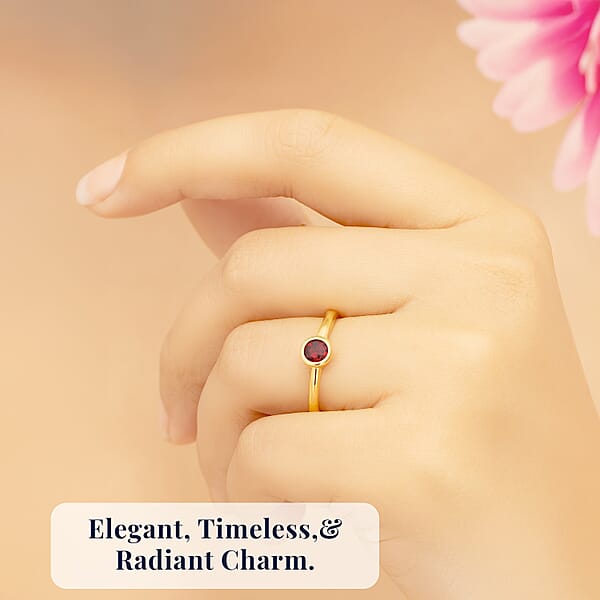 D'Joy Poke Free Mozambique Garnet 0.35 Ctw Solitaire Ring In 18K Vermeil Yellow Gold Over Sterling Silver