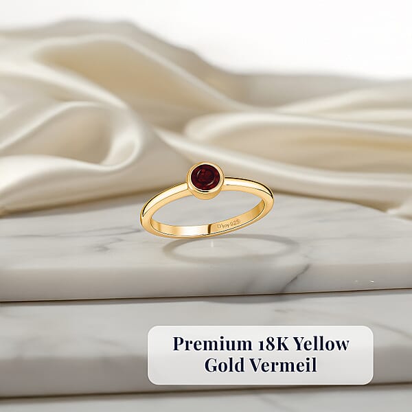 D'Joy Poke Free Mozambique Garnet 0.35 Ctw Solitaire Ring In 18K Vermeil Yellow Gold Over Sterling Silver