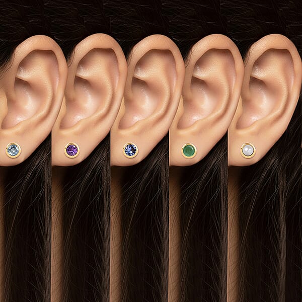 D'Joy Poke Free Multi Gemstone 2.50 Ctw Set Of 5 Solitaire Stud Earrings In 18K Vermeil Yellow Gold Over Sterling Silver