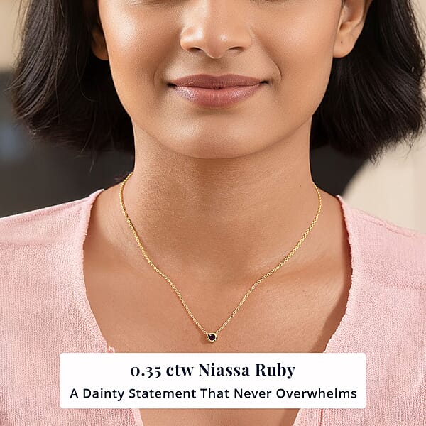 D'Joy Poke Free Niassa Ruby (FF) 0.35 Ctw Necklace 18 Inches In 18K Vermeil Yellow Gold Over Sterling Silver