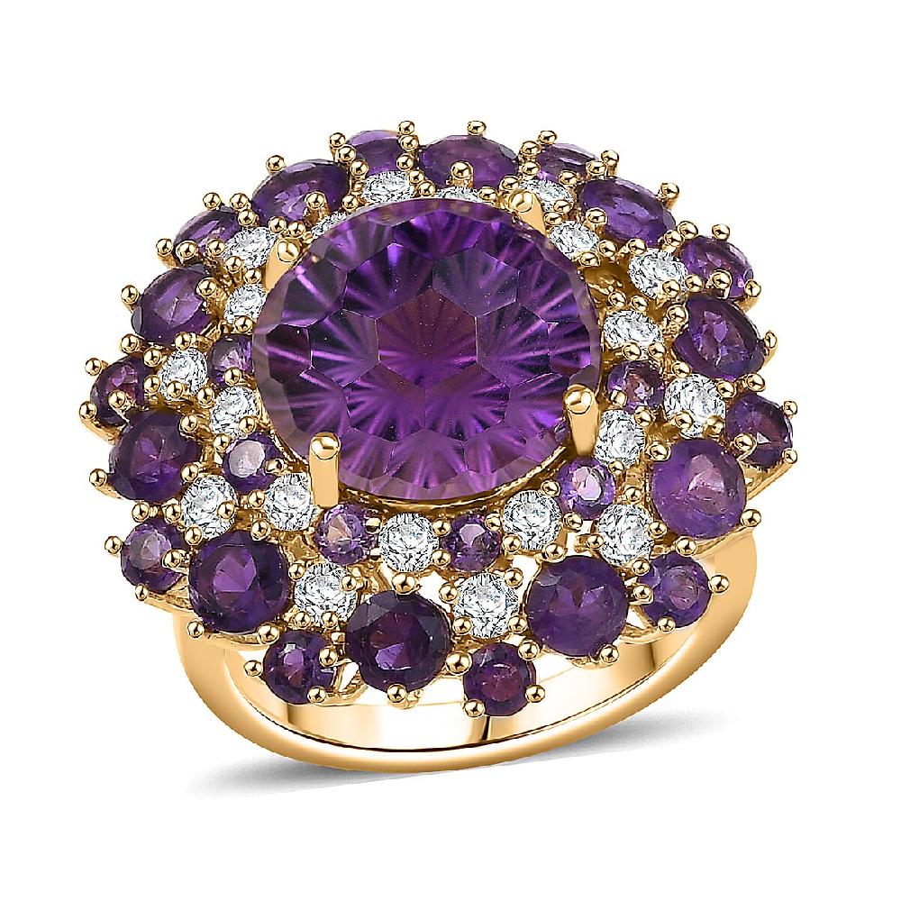 D'Joy Premium African Amethyst Moissanite Starbust Ring in 18K Vermeil YG Over Sterling Silver 10.40 ctw