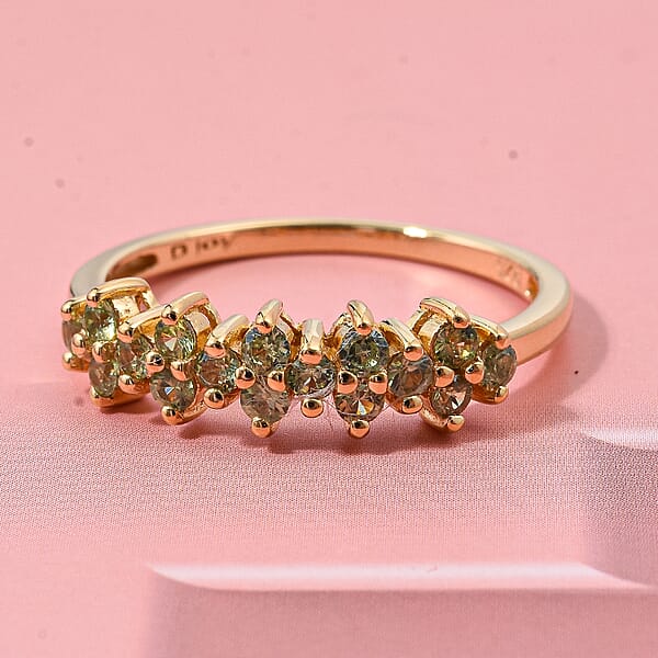 D'Joy Premium Ambanja Demantoid Garnet 0.65 Ctw Nature’s Flame Band Ring In 18K Vermeil Yellow Gold Over Sterling Silver