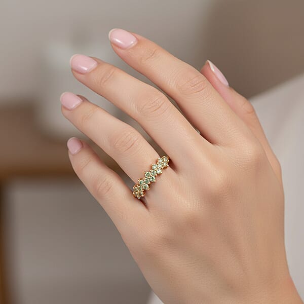 D'Joy Premium Ambanja Demantoid Garnet 0.65 Ctw Nature’s Flame Band Ring In 18K Vermeil Yellow Gold Over Sterling Silver