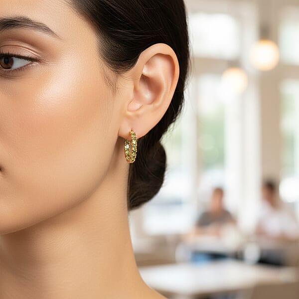 D'Joy Premium Ambanja Demantoid Garnet 5.10 Ctw Greenfire Tennis Hoop Earrings In 18K Vermeil Yellow Gold Over Sterling Silver (Del. In 8-10 Days)