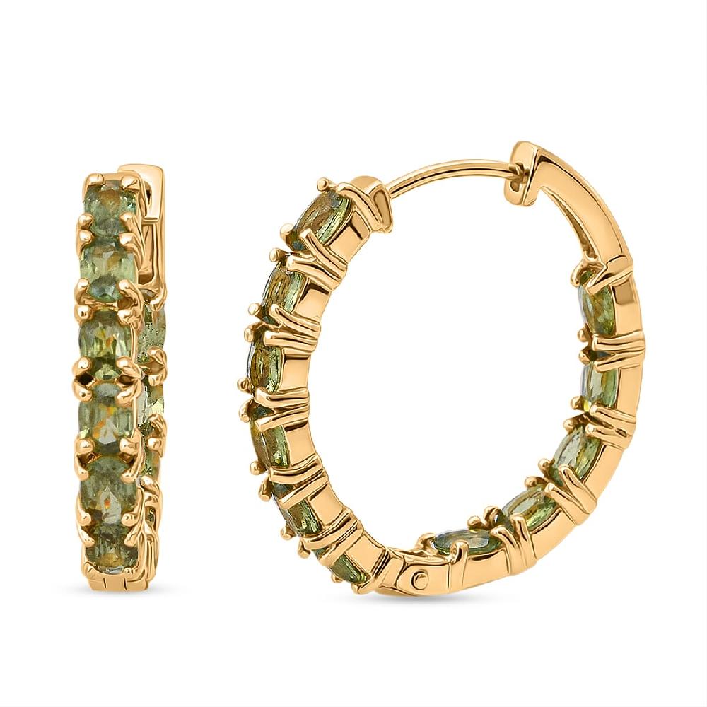 D'Joy Premium Ambanja Demantoid Garnet 5.10 ctw Greenfire Tennis Hoop Earrings in 18K Vermeil Yellow Gold Over Sterling Silver (Del. in 8-10 Days)