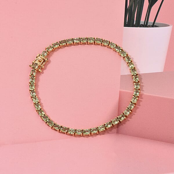 D'Joy Premium Ambanja Demantoid Garnet 9.65 Ctw Greenfire Tennis Bracelet In 18K Vermeil Yellow Gold Over Sterling Silver (7.25 In) (Del. In 8-10 Days)