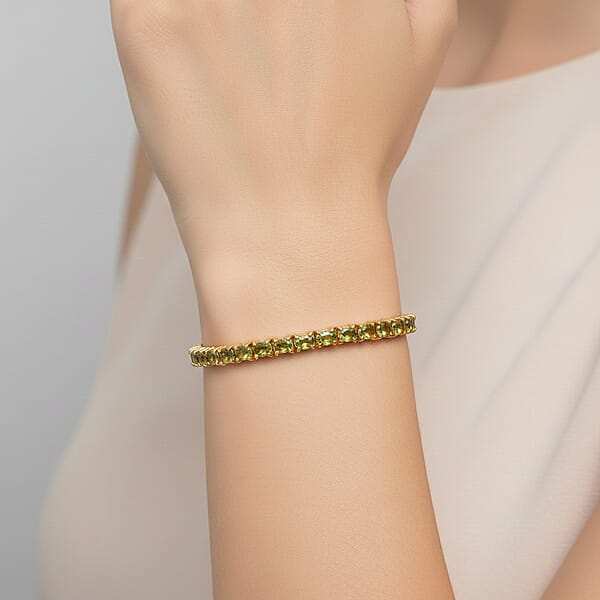 D'Joy Premium Ambanja Demantoid Garnet 9.65 Ctw Greenfire Tennis Bracelet In 18K Vermeil Yellow Gold Over Sterling Silver (7.25 In) (Del. In 8-10 Days)