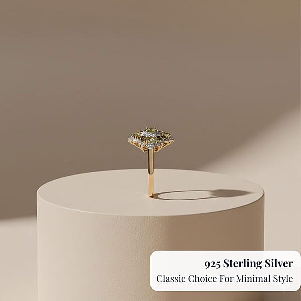 D'Joy Premium Ambanja Demantoid Garnet And Moissanite 2.10 Ctw Verdant Empress Ring In 18K Vermeil Yellow Gold Over Sterling Silver