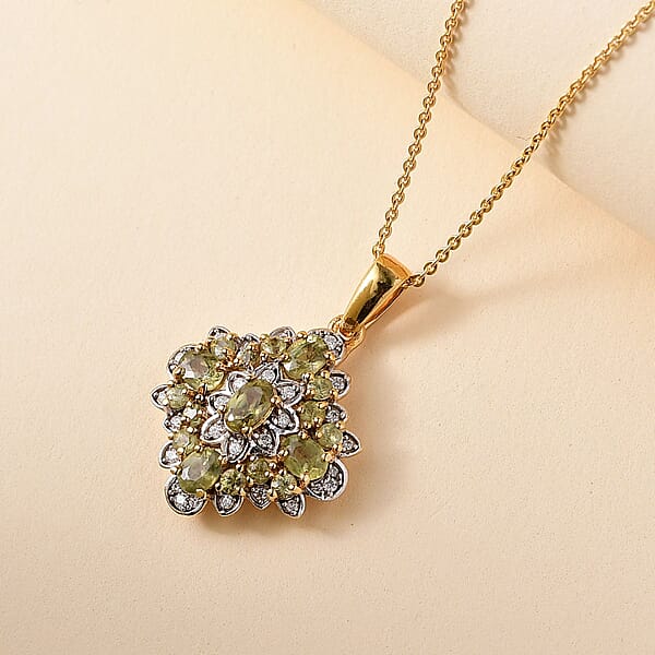 D'Joy Premium Ambanja Demantoid Garnet And Moissanite 2.10 Ctw Verdant Empress Pendant Necklace In 18K Vermeil Yellow Gold Over Sterling Silver 20 Inches