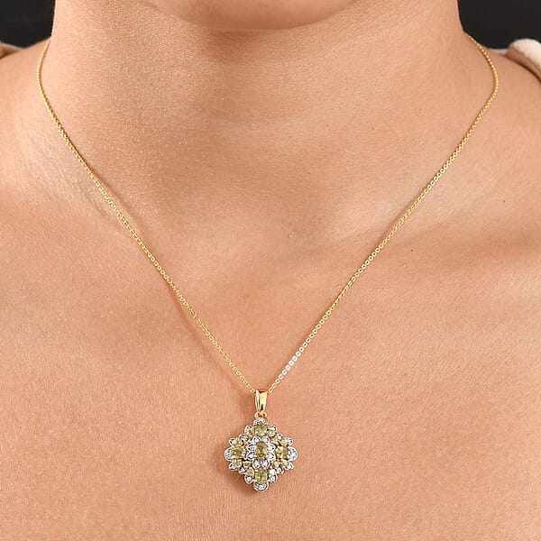 D'Joy Premium Ambanja Demantoid Garnet And Moissanite 2.10 Ctw Verdant Empress Pendant Necklace In 18K Vermeil Yellow Gold Over Sterling Silver 20 Inches