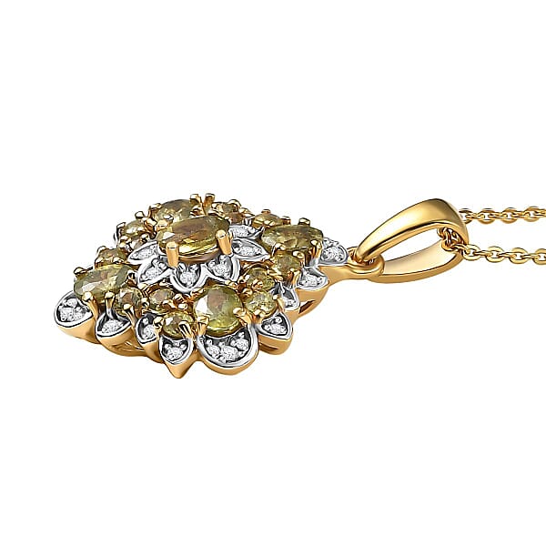 D'Joy Premium Ambanja Demantoid Garnet And Moissanite 2.10 Ctw Verdant Empress Pendant Necklace In 18K Vermeil Yellow Gold Over Sterling Silver 20 Inches