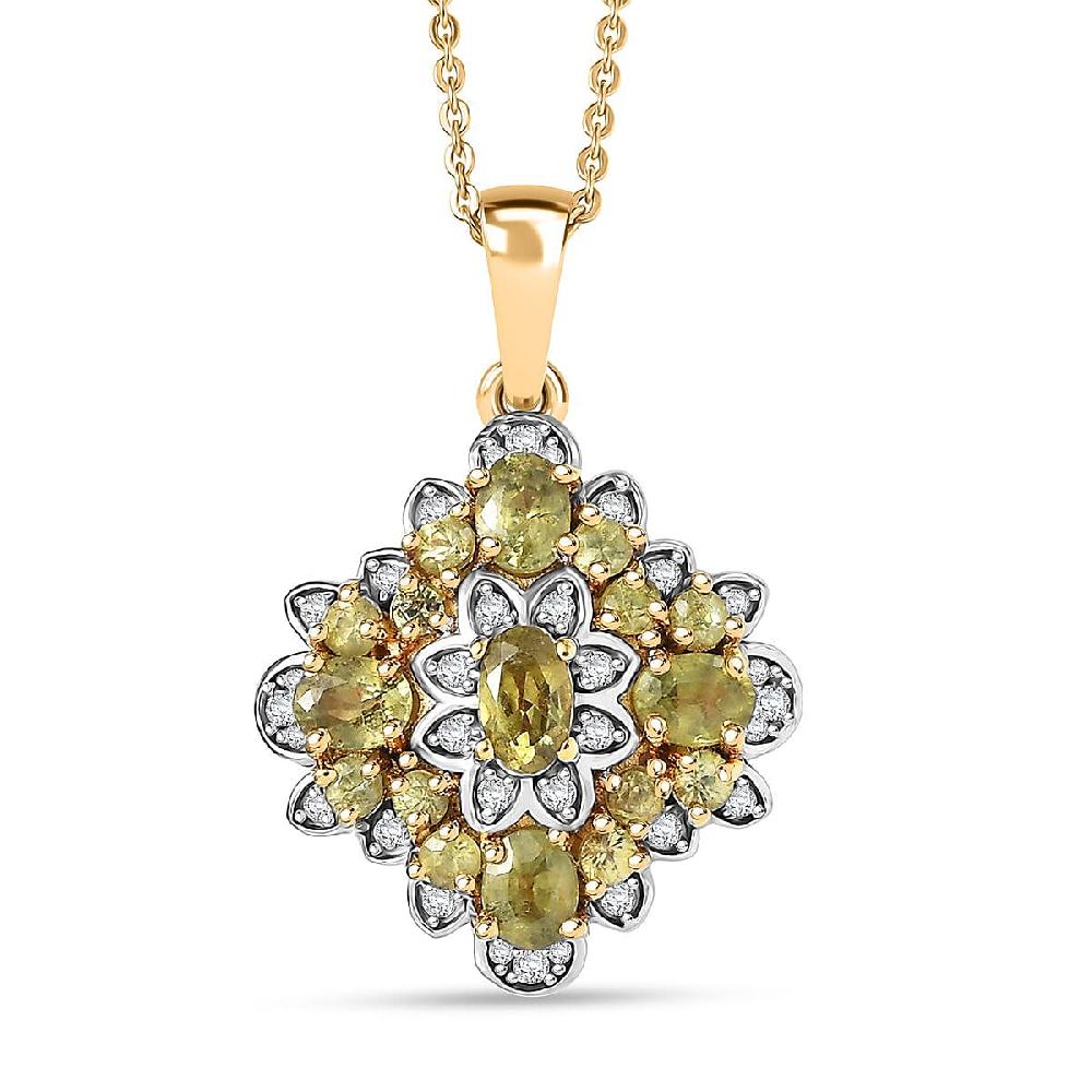 D'Joy Premium Ambanja Demantoid Garnet and Moissanite 2.10 ctw Verdant Empress Pendant Necklace in 18K Vermeil Yellow Gold Over Sterling Silver 20 Inches