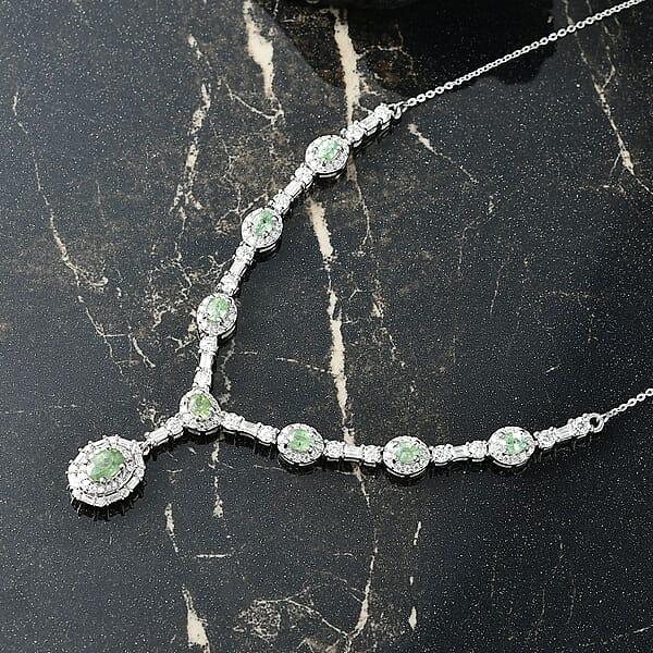 D'Joy Premium Ambanja Demantoid Garnet And Moissanite 4.65 Ctw Forest Gleam Necklace In Rhodium Over Sterling Silver 18 Inches