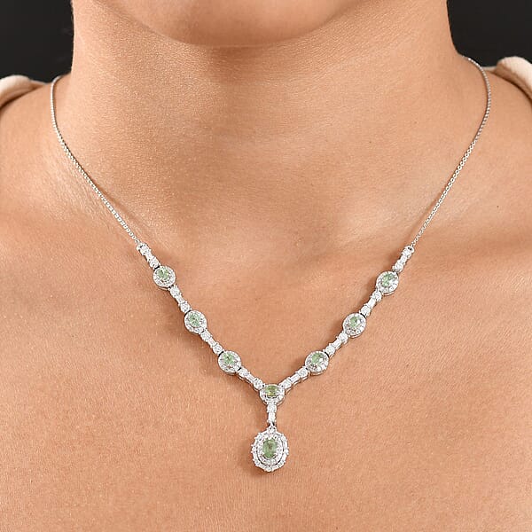 D'Joy Premium Ambanja Demantoid Garnet And Moissanite 4.65 Ctw Forest Gleam Necklace In Rhodium Over Sterling Silver 18 Inches