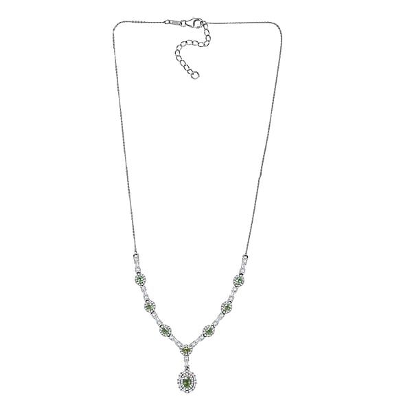 D'Joy Premium Ambanja Demantoid Garnet And Moissanite 4.65 Ctw Forest Gleam Necklace In Rhodium Over Sterling Silver 18 Inches