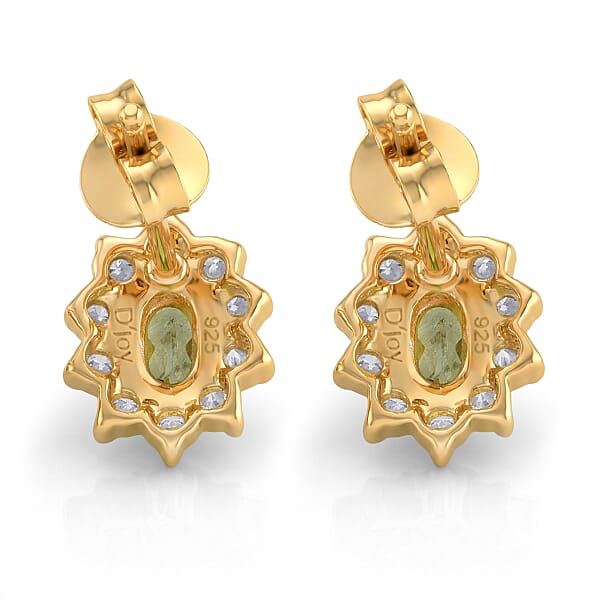 D'Joy Premium Ambanja Demantoid Garnet And Moissanite 0.80 Ctw Verdant Fire Stud Earrings In 18K Vermeil Yellow Gold Over Sterling Silver