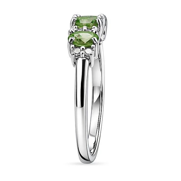 D'Joy Premium Ambanja Demantoid Garnet And Moissanite 1.00 Ctw Greenfire Trinity Ring In Rhodium Over Sterling Silver